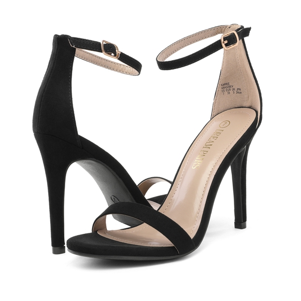 Ankle Strap Stiletto High Heel Sandals - BLACK SUEDE - 3